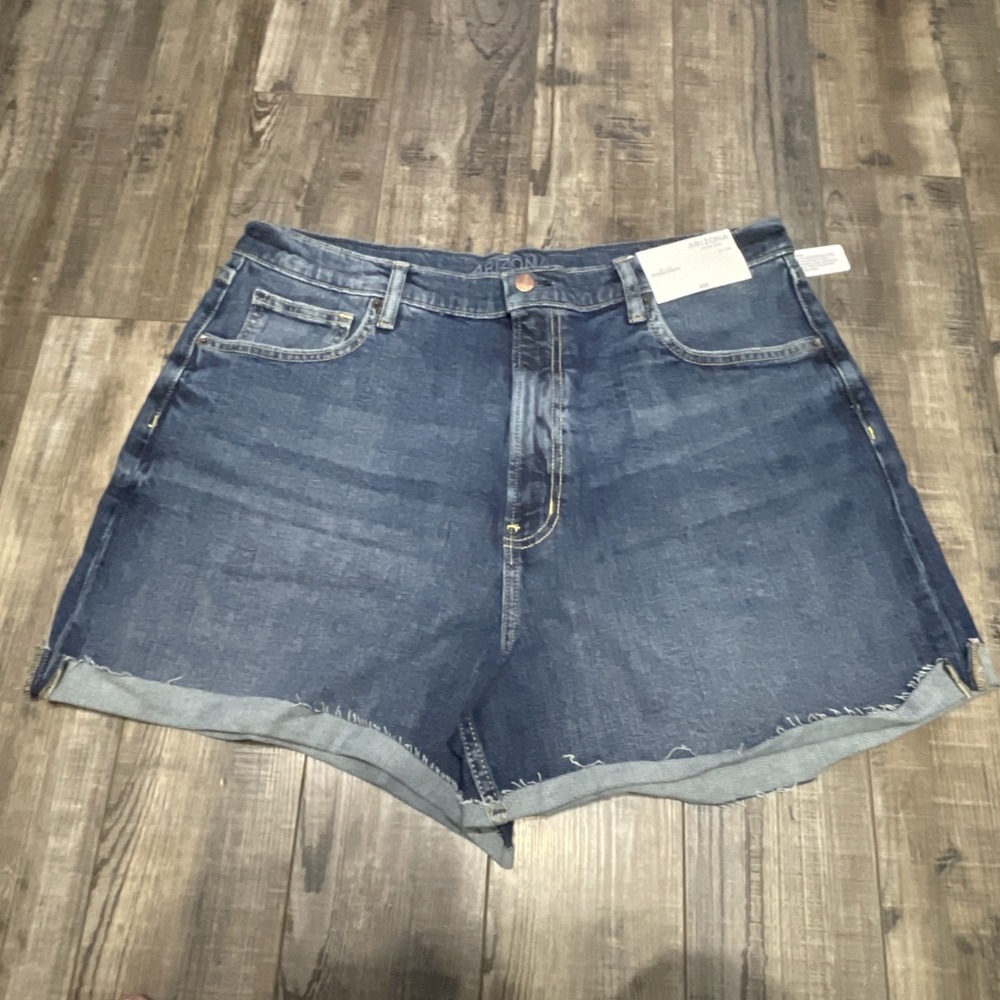 Arizona Jean Co. Womens Blue Denim Shorts Size 19 High Rise Cuff Leg